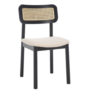 Safavieh EGON Dining Chair Set of 2 - Black Frame, White Upholstered Seat & Natural Rattan Backrest Charm DCH1014A-SET2
