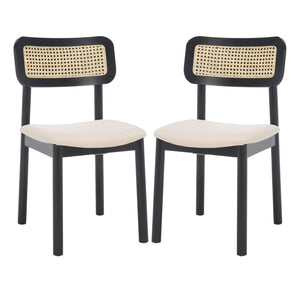 Safavieh EGON Dining Chair Set of 2 - Black Frame, White Upholstered Seat & Natural Rattan Backrest Charm DCH1014A-SET2