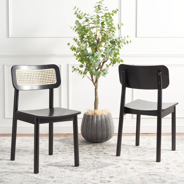 Safavieh EGON Dining Chair Set of Two - Mid-Century Black Wood & Natural Rattan for Stylish Dining Spaces DCH1014B-SET2