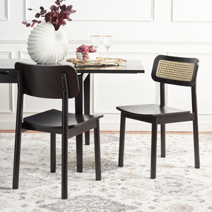 Safavieh EGON Dining Chair Set of Two - Mid-Century Black Wood & Natural Rattan for Stylish Dining Spaces DCH1014B-SET2