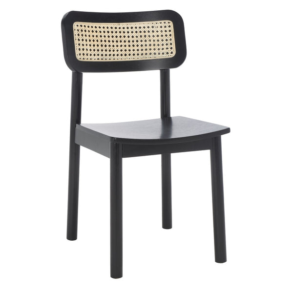 Safavieh EGON Dining Chair Set of Two - Mid-Century Black Wood & Natural Rattan for Stylish Dining Spaces DCH1014B-SET2