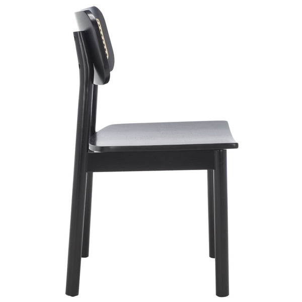 Safavieh EGON Dining Chair Set of Two - Mid-Century Black Wood & Natural Rattan for Stylish Dining Spaces DCH1014B-SET2