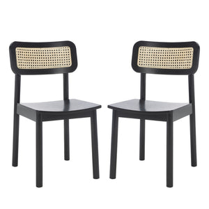 Safavieh EGON Dining Chair Set of Two - Mid-Century Black Wood & Natural Rattan for Stylish Dining Spaces DCH1014B-SET2