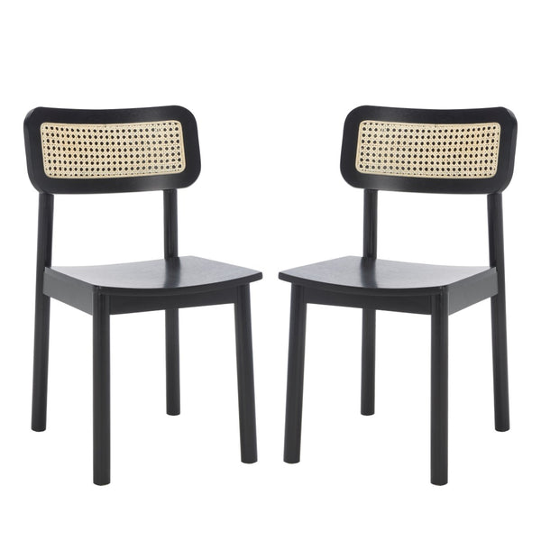 Safavieh EGON Dining Chair Set of Two - Mid-Century Black Wood & Natural Rattan for Stylish Dining Spaces DCH1014B-SET2