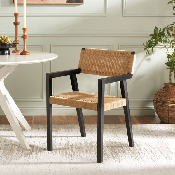 Safavieh Jolene Woven Rope Dining Chair - Stylish Black & Natural Design, Perfect For Modern Dining Spaces Black ,Natural Wood,Loom Paper Dch1015a