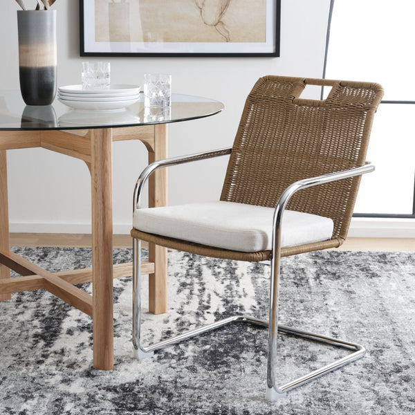 Safavieh Malou Rattan Dining Chair - Modern Industrial Design With Plush Velvet Cushion For Stylish Comfort Cream / Natural DCH1100B