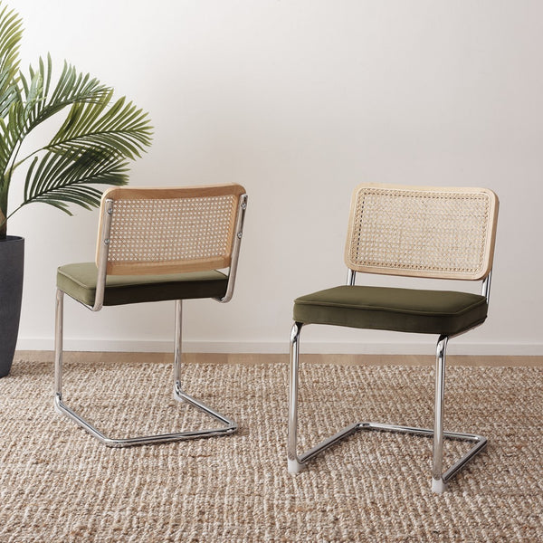 Safavieh Coralia Dining Chair Olive / Natural Rubberwood / Rattan DCH1101A-SET2