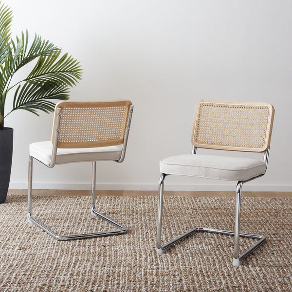 Safavieh Coralia Dining Chair Cream / Natural Rubberwood / Rattan DCH1101B-SET2