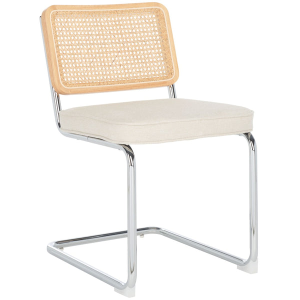 Safavieh CORALIA Dining Chair Set of Two - Modern Industrial Design with Rattan Mesh Back and Chrome Legs Cream / Natural DCH1101B-SET2