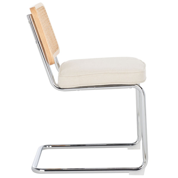 Safavieh CORALIA Dining Chair Set of Two - Modern Industrial Design with Rattan Mesh Back and Chrome Legs Cream / Natural DCH1101B-SET2