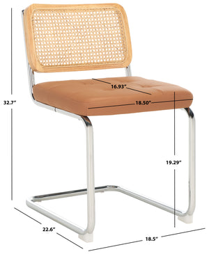 Safavieh Coralia Dining Chair Cognac / Natural/Chrome 18.5" x 22.6" x 32.7"
