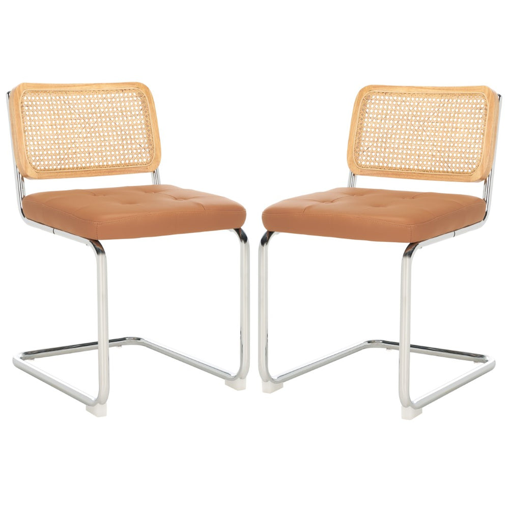 Safavieh Coralia Dining Chair Cognac / Natural/Chrome 18.5" x 22.6" x 32.7"