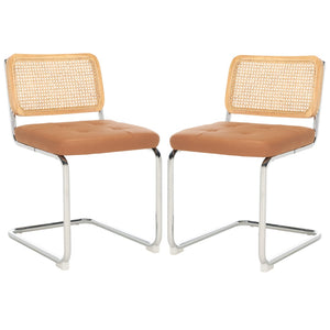 Safavieh Coralia Dining Chair Cognac / Natural/Chrome 18.5" x 22.6" x 32.7"