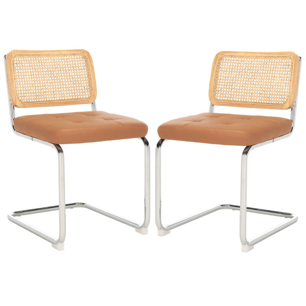 Safavieh Coralia Dining Chair Cognac / Natural/Chrome 18.5" x 22.6" x 32.7"