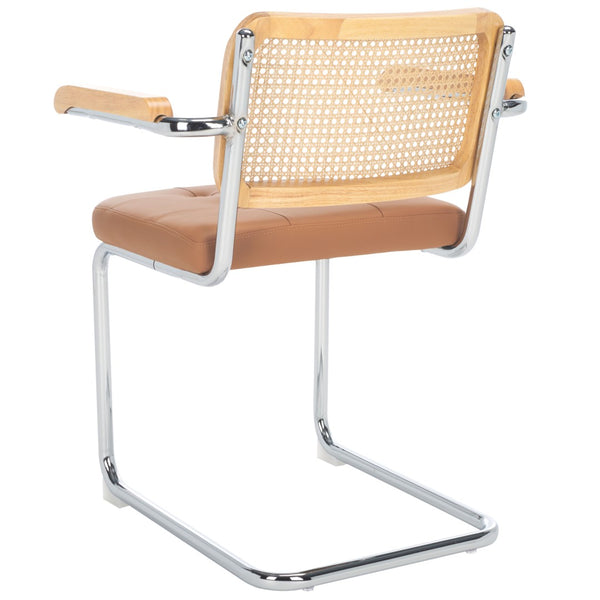 Safavieh Coralia Dining Arm Chair Cognac / Natural / Chrome 25.6" x 21.7" x 33.7"