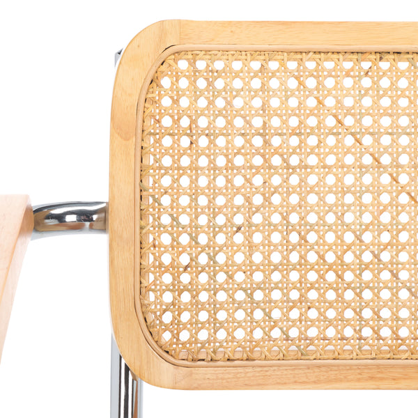 Safavieh Coralia Dining Arm Chair Cognac / Natural / Chrome 25.6" x 21.7" x 33.7"