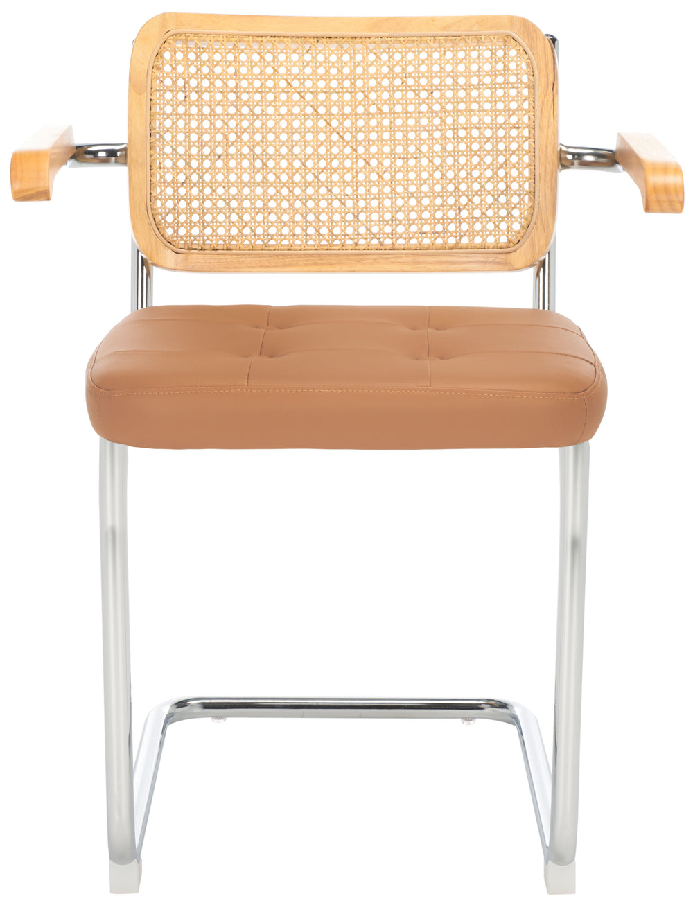 Safavieh Coralia Dining Arm Chair Cognac / Natural / Chrome 25.6" x 21.7" x 33.7"