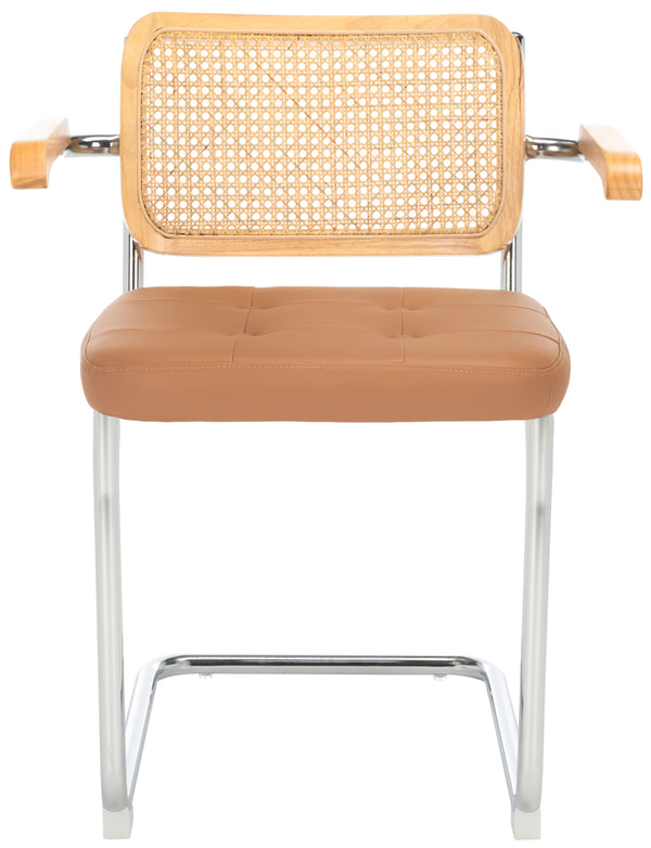 Safavieh Coralia Dining Arm Chair Cognac / Natural / Chrome 25.6" x 21.7" x 33.7"