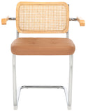 Safavieh Coralia Dining Arm Chair Cognac / Natural / Chrome 25.6" x 21.7" x 33.7"
