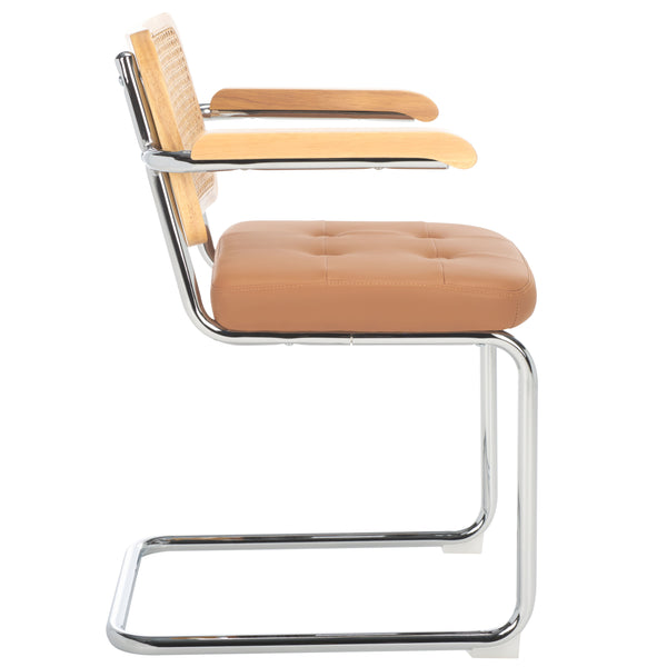 Safavieh Coralia Dining Arm Chair Cognac / Natural / Chrome 25.6" x 21.7" x 33.7"