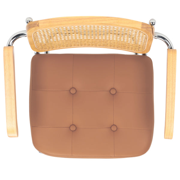 Safavieh Coralia Dining Arm Chair Cognac / Natural / Chrome 25.6" x 21.7" x 33.7"