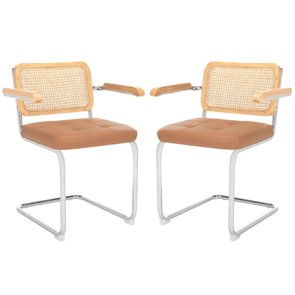 Safavieh Coralia Dining Arm Chair Cognac / Natural / Chrome 25.6" x 21.7" x 33.7"