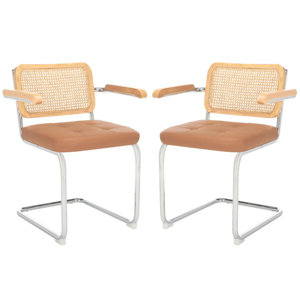 Safavieh Coralia Dining Arm Chair Cognac / Natural / Chrome 25.6" x 21.7" x 33.7"