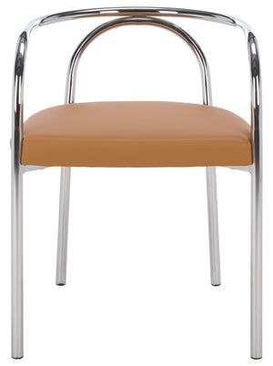Nexus Modern Dining Chair With Plush Pu Upholstery, Ergonomic Support & Polished Metal Accents
