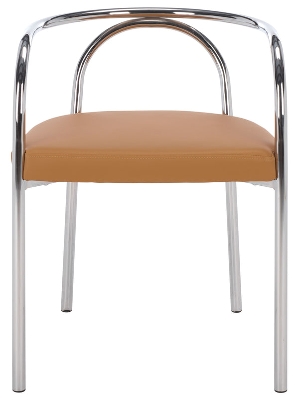 Nexus Modern Dining Chair With Plush Pu Upholstery, Ergonomic Support & Polished Metal Accents