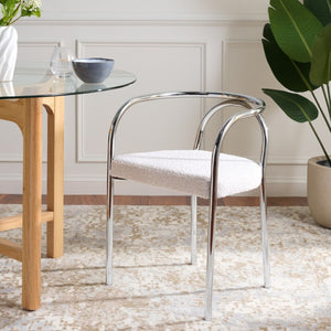 Safavieh Nexus Sculptural Boucle Dining Chair with Polished Chrome Frame for Modern Spaces DCH1103B