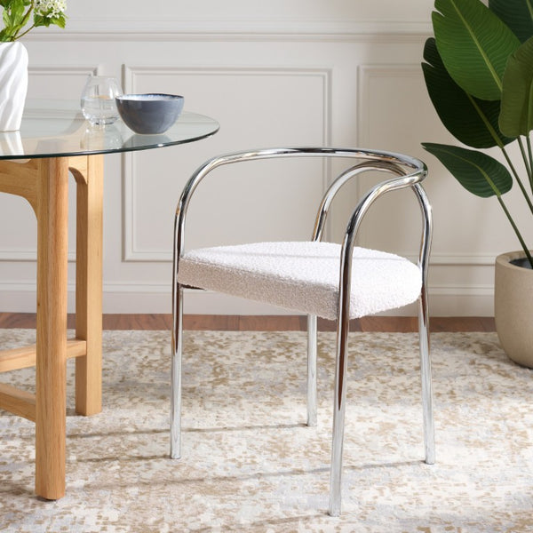 Safavieh Nexus Sculptural Boucle Dining Chair with Polished Chrome Frame for Modern Spaces DCH1103B