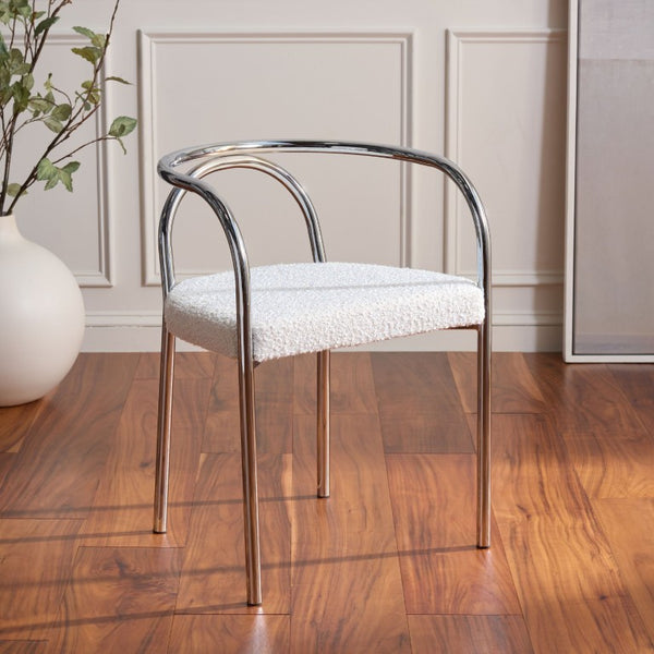 Safavieh Nexus Sculptural Boucle Dining Chair with Polished Chrome Frame for Modern Spaces DCH1103B