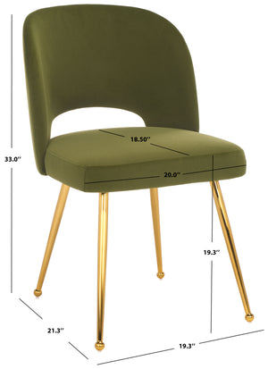 Safavieh Aspyn Dining Chair Olive / Brushed Gold 19.3" x 21.3" x 33"