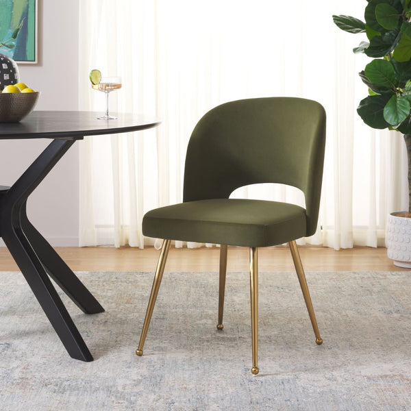 Safavieh Aspyn Dining Chair - Modern Elegance With Plush Velvet Upholstery And Stylish Curved Back Design Olive / Brushed Gold DCH1104A