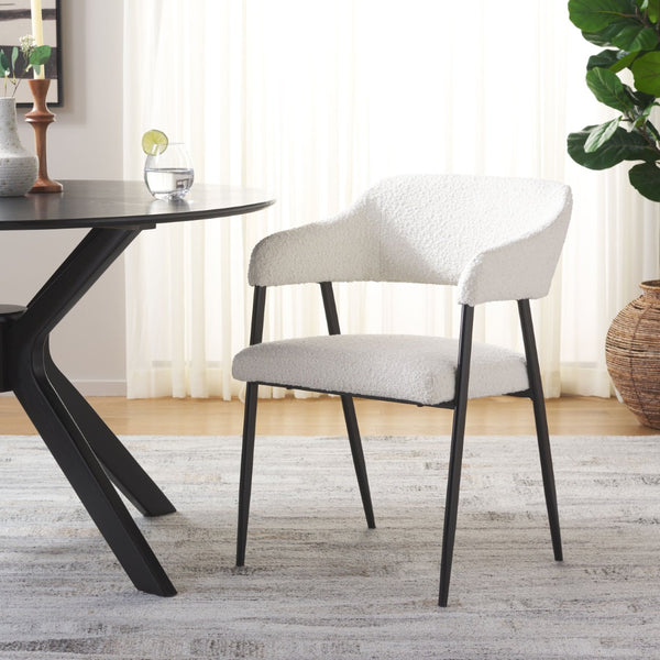 Safavieh Naoko Dining Chair - Mid-Century Modern Elegance With Soft White Boucle & Sleek Black Steel Legs DCH1105A