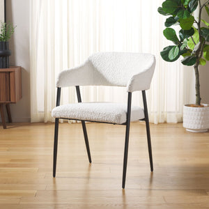 Safavieh Naoko Dining Chair - Mid-Century Modern Elegance With Soft White Boucle & Sleek Black Steel Legs DCH1105A