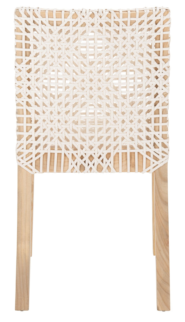 Safavieh TYRIA Leather Dining Chair Set of 2 - Scandinavian Style with Woven White Leather & Teak Frame DCH1203A-SET2