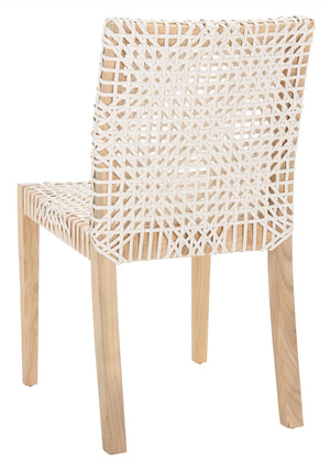 Safavieh TYRIA Leather Dining Chair Set of 2 - Scandinavian Style with Woven White Leather & Teak Frame DCH1203A-SET2
