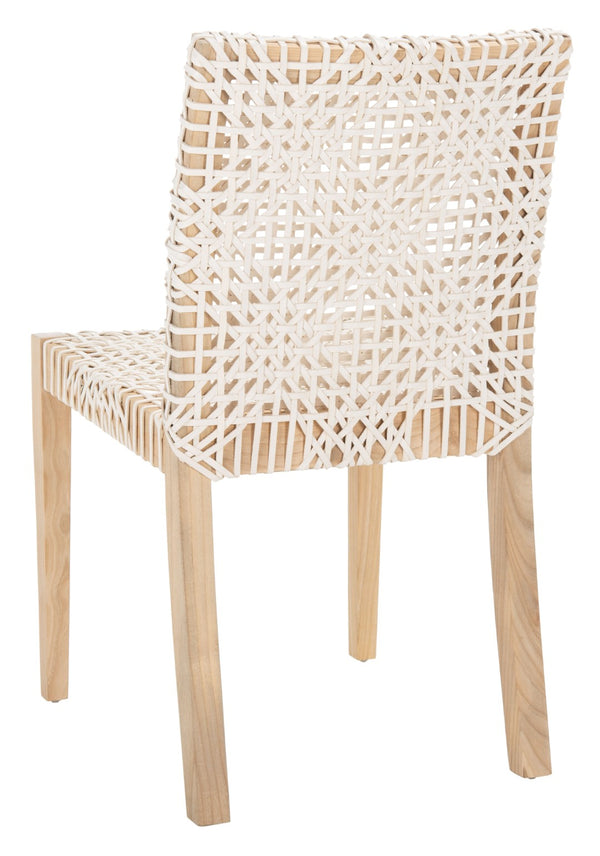 Safavieh TYRIA Leather Dining Chair Set of 2 - Scandinavian Style with Woven White Leather & Teak Frame DCH1203A-SET2