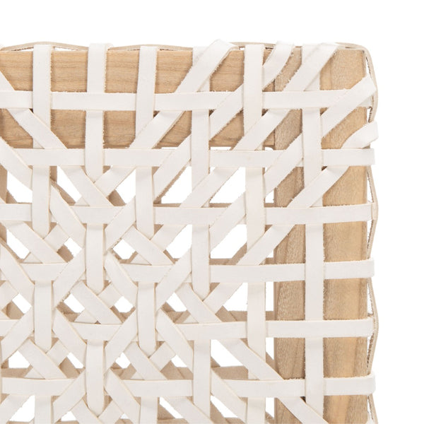 Safavieh TYRIA Leather Dining Chair Set of 2 - Scandinavian Style with Woven White Leather & Teak Frame DCH1203A-SET2