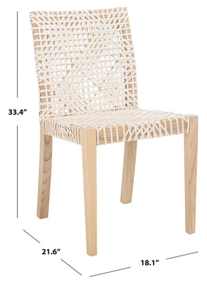 Safavieh TYRIA Leather Dining Chair Set of 2 - Scandinavian Style with Woven White Leather & Teak Frame DCH1203A-SET2