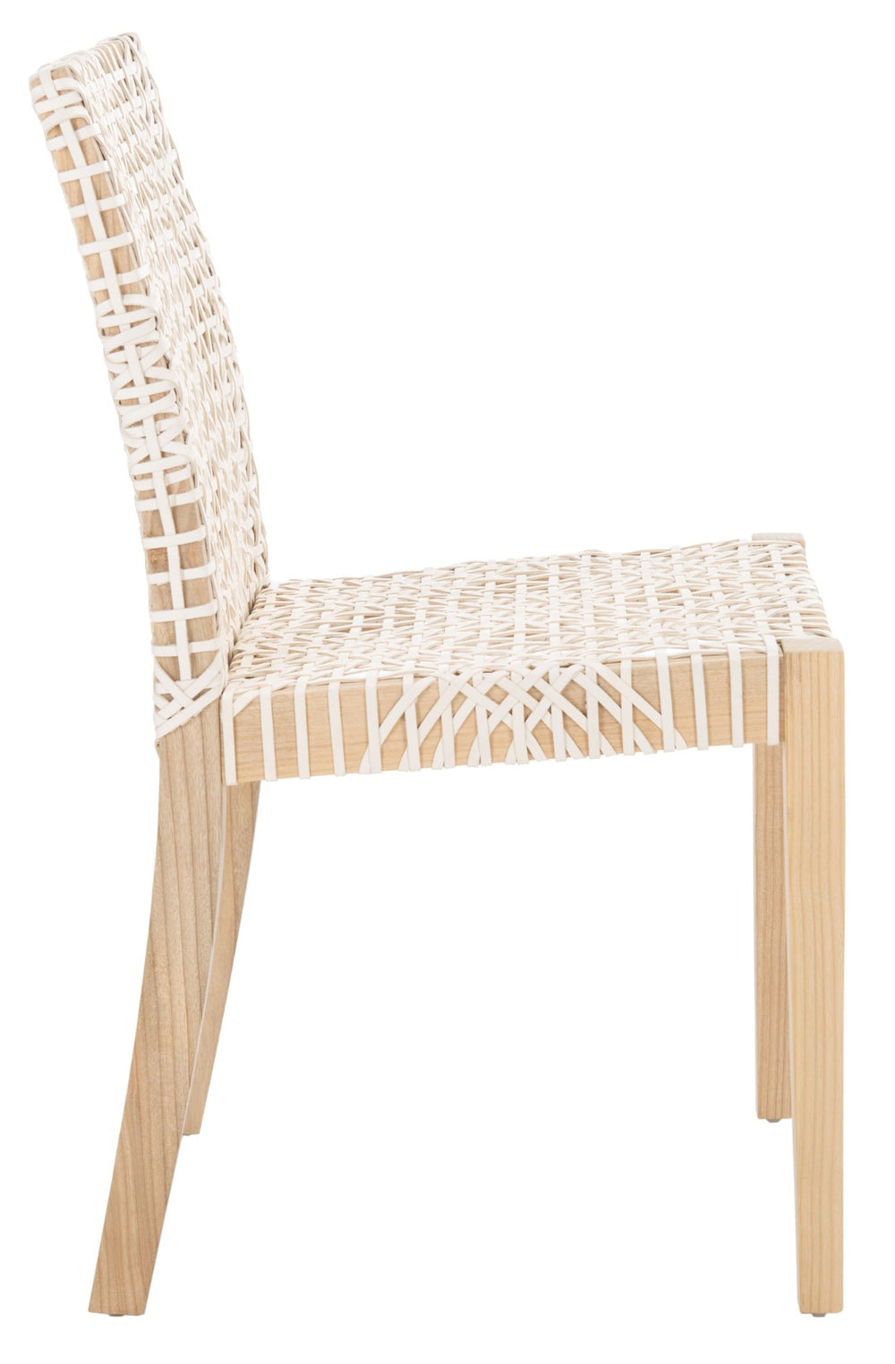 Safavieh TYRIA Leather Dining Chair Set of 2 - Scandinavian Style with Woven White Leather & Teak Frame DCH1203A-SET2