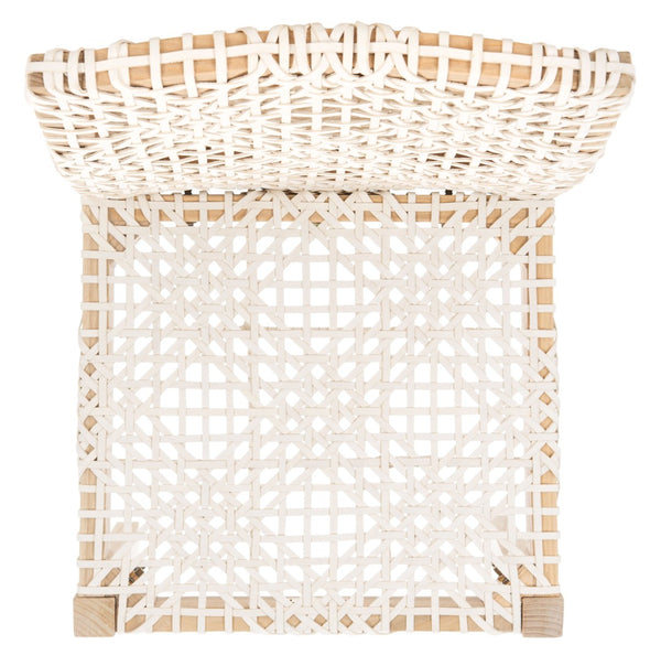 Safavieh TYRIA Leather Dining Chair Set of 2 - Scandinavian Style with Woven White Leather & Teak Frame DCH1203A-SET2