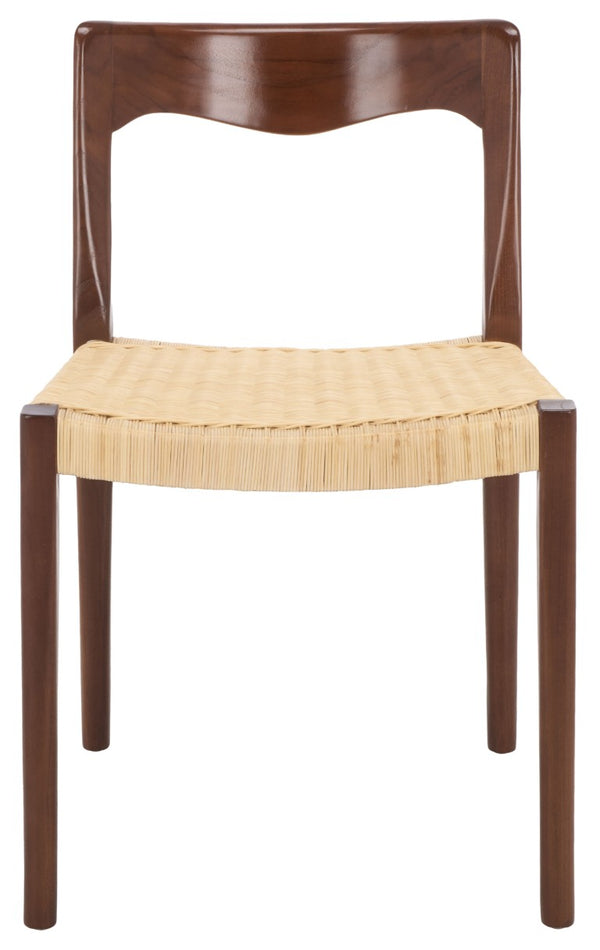 Safavieh Sezja Wicker Dining Chair with Victorian Scrollwork and Warm Honey Toned Woven Seat Walnut / Natural DCH1204C