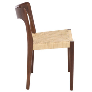 Safavieh Sezja Wicker Dining Chair with Victorian Scrollwork and Warm Honey Toned Woven Seat Walnut / Natural DCH1204C