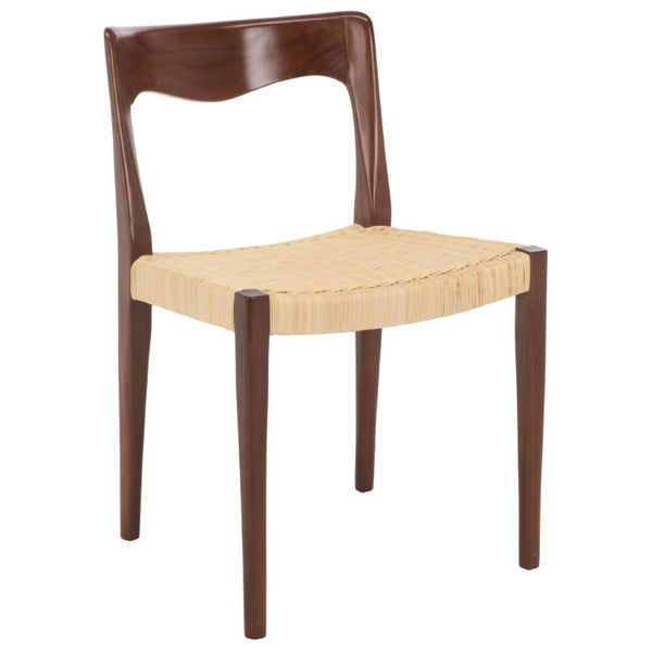 Safavieh Sezja Wicker Dining Chair with Victorian Scrollwork and Warm Honey Toned Woven Seat Walnut / Natural DCH1204C