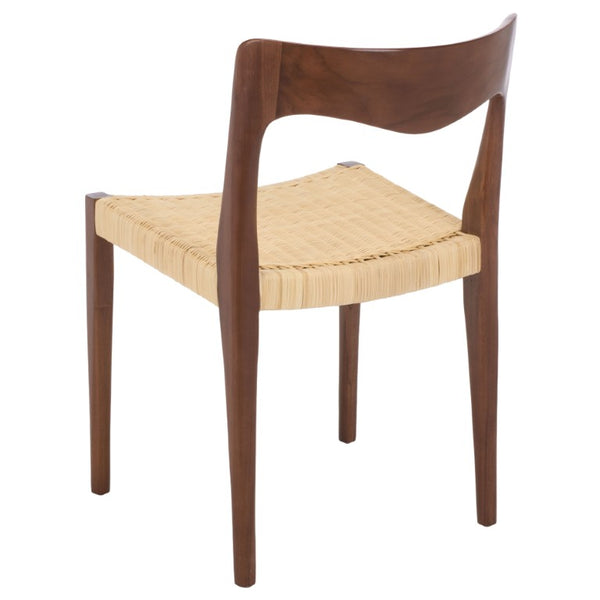 Safavieh Sezja Wicker Dining Chair with Victorian Scrollwork and Warm Honey Toned Woven Seat Walnut / Natural DCH1204C