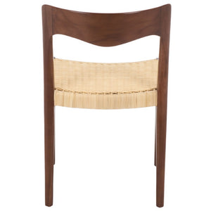 Safavieh Sezja Wicker Dining Chair with Victorian Scrollwork and Warm Honey Toned Woven Seat Walnut / Natural DCH1204C