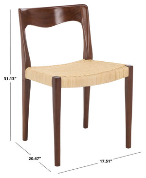 Safavieh Sezja Wicker Dining Chair with Victorian Scrollwork and Warm Honey Toned Woven Seat Walnut / Natural DCH1204C