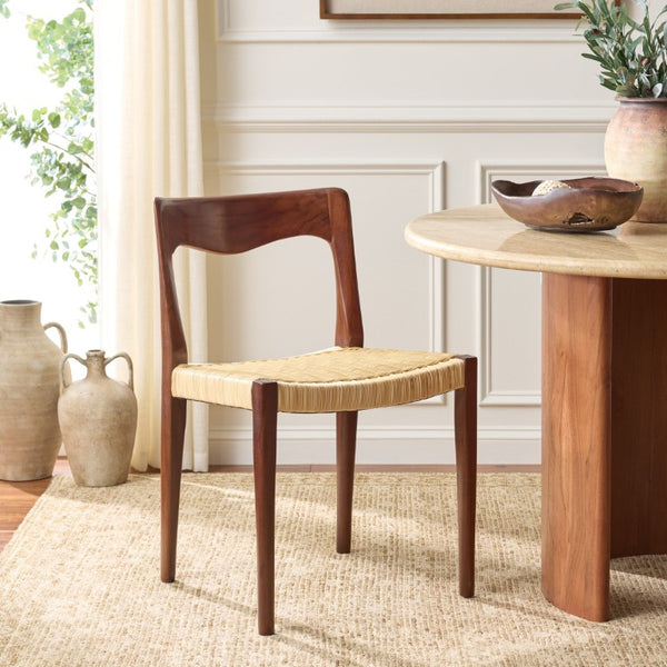 Safavieh Sezja Wicker Dining Chair with Victorian Scrollwork and Warm Honey Toned Woven Seat Walnut / Natural DCH1204C
